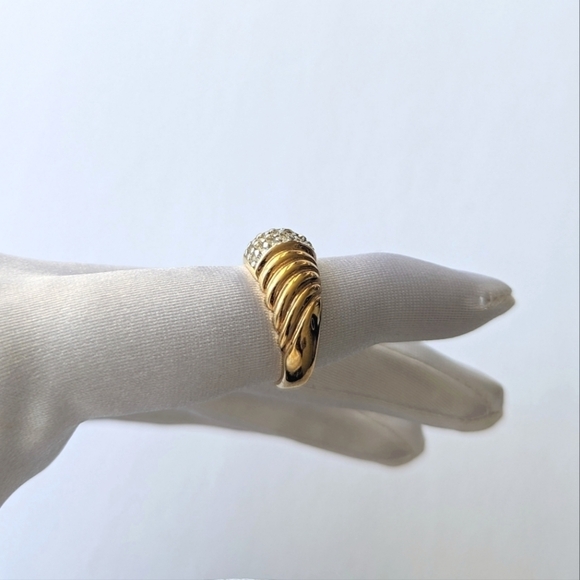 Nolan Miller Gold Dome Faux Pave Crusted Crystal Ridge Ring - sz 8 - Picture 2 of 8